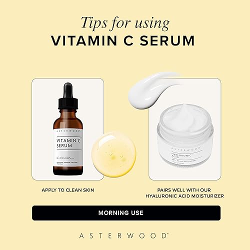 Miniatura 6 de Asterwood Naturals Pure Vitamin C - Suero facial para la piel con ácido hialurónico orgánico añadido iluminador suavizante hidratante sin fragancia