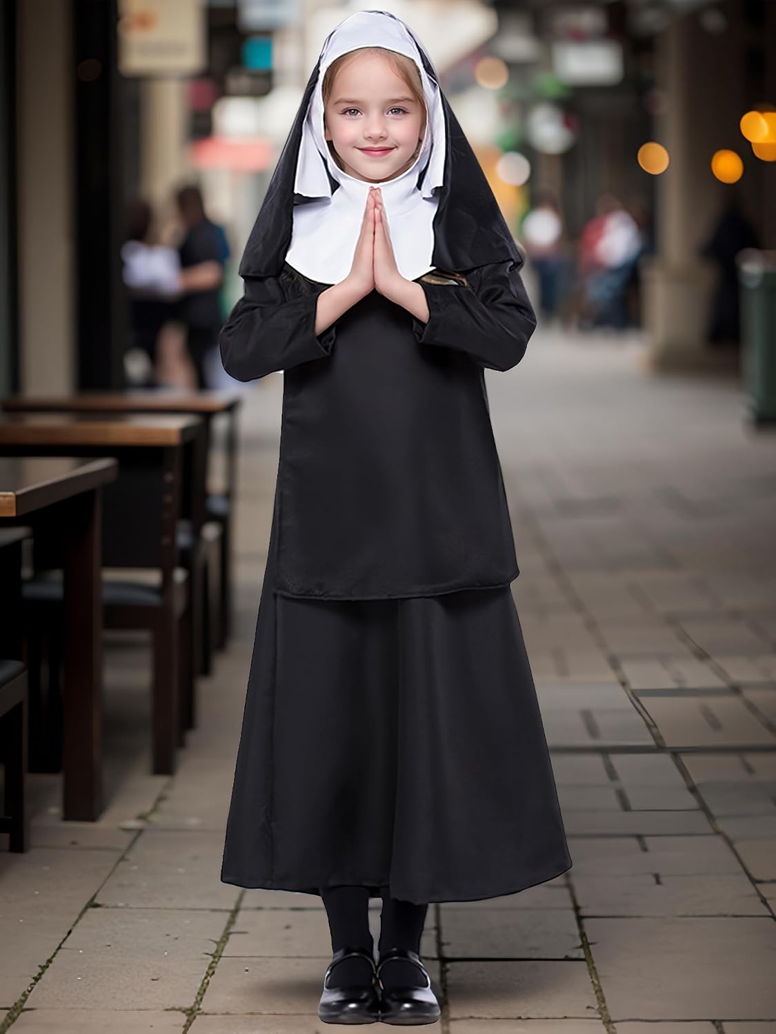 Girls Nun Costume - Kids Black Outfit Dress Robe Catholic Sister Halloween Mother Superior Costumes