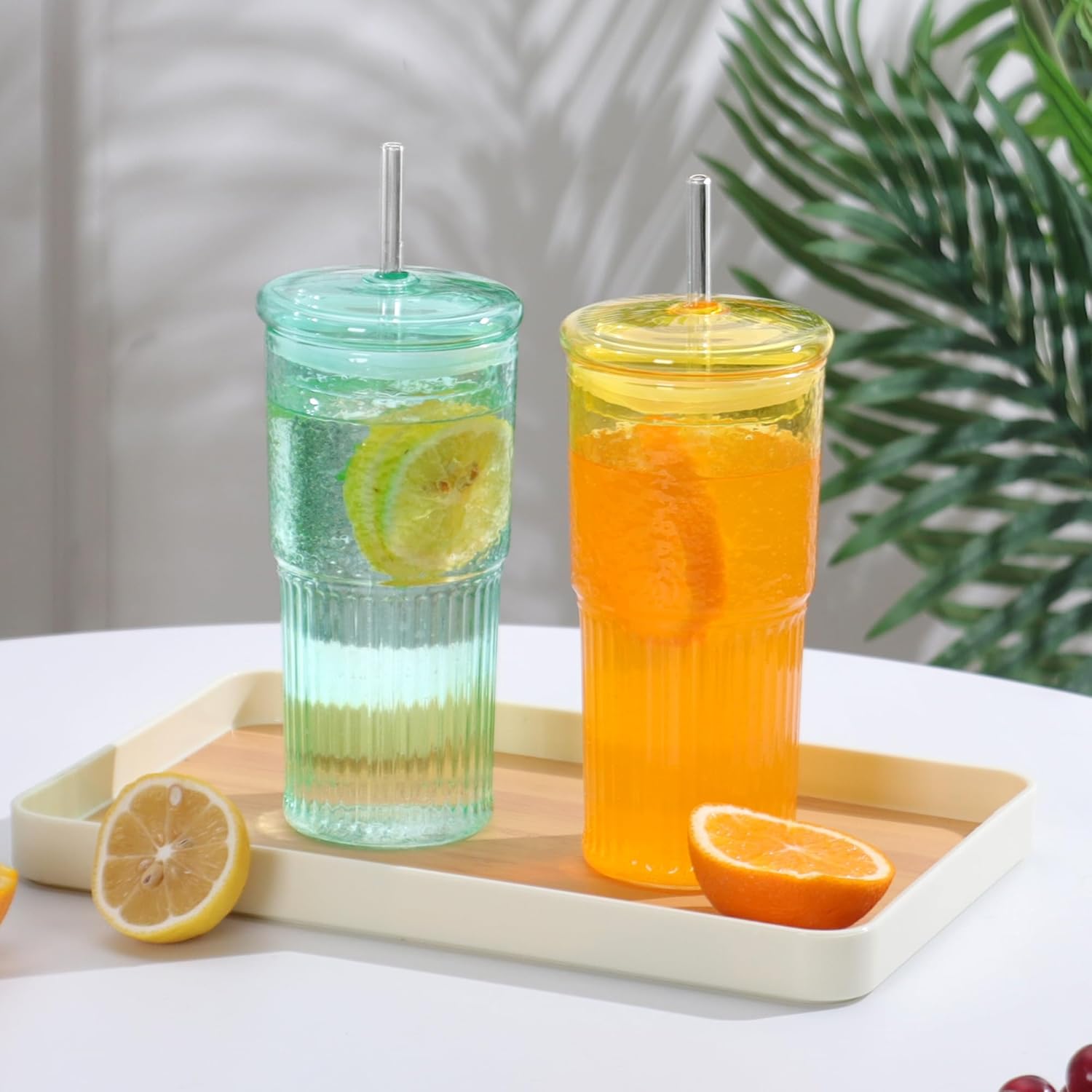 20 OZ Glass Cup with Lids and Glass Straws, High Borosilicate Iced Coffee Glass Tumblers with Lid and Straw for Drinks, 2pcs Reusable Wide Mouth Smoothie Cup(Cyan) - Image 5