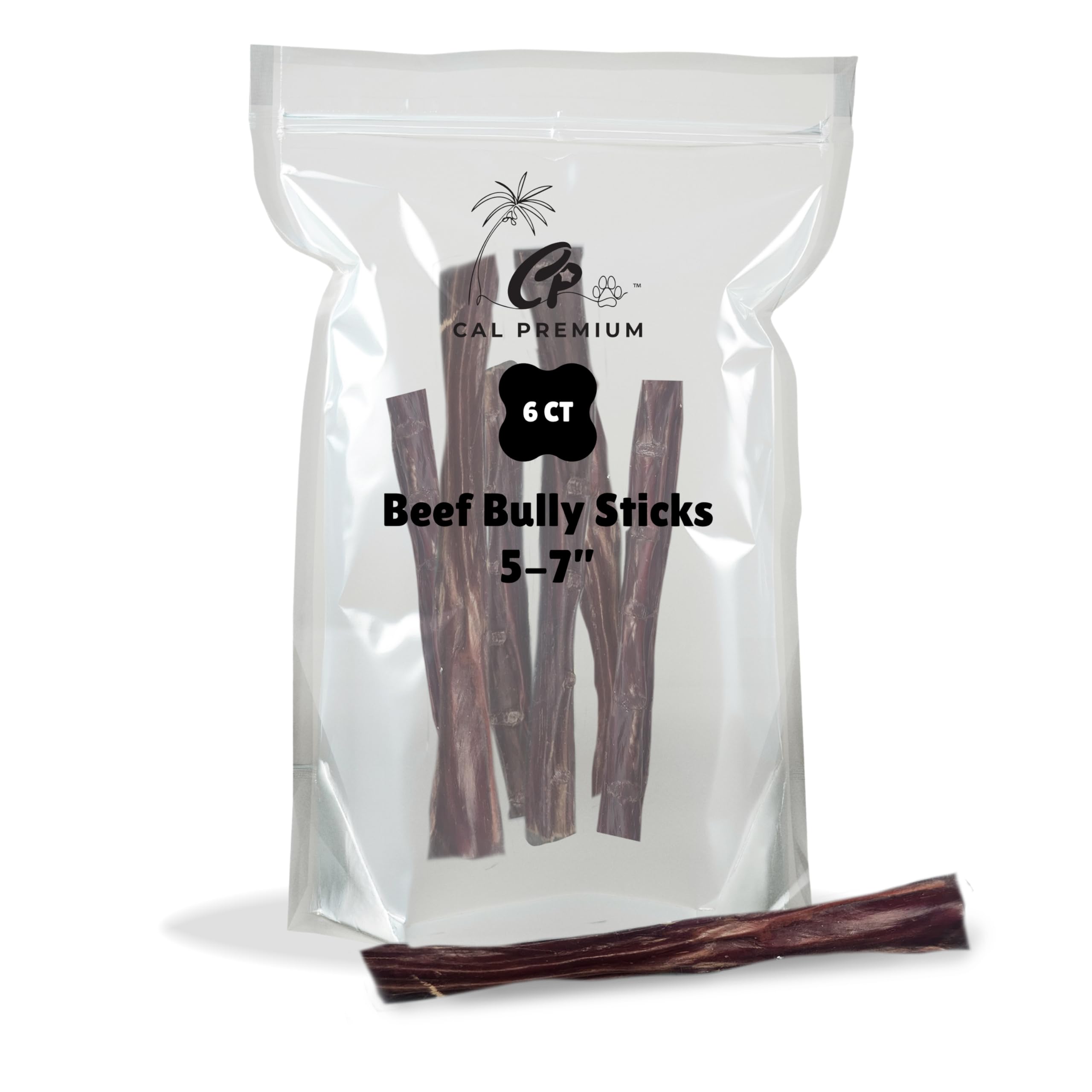 Cal Premium Natural Bully Sticks for Dogs, 5-7 inches, 100% USA Sourced & Made, Single Ingredient, Moderate Chewer, Healthy Long Lasting Treats - 6