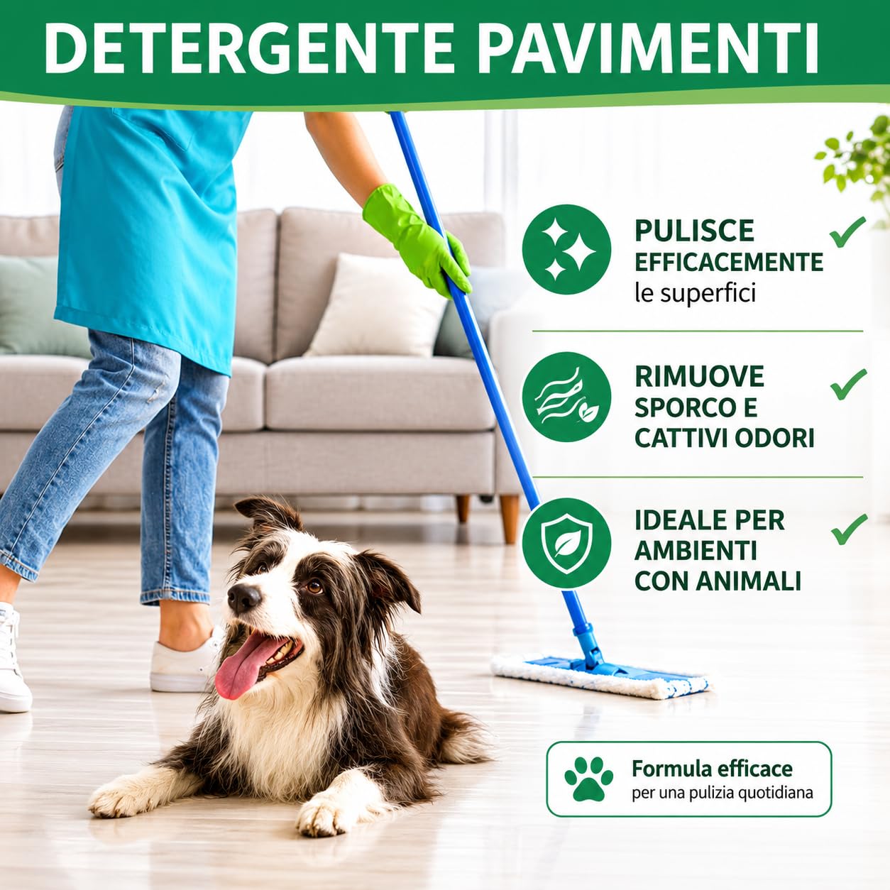 Detersivo pavimenti animali naturale 100 bustine monodose da 5g, Detergente pavimenti non schiumogeno senza cloro sicuro per animali, lavapavimenti detersivo in polvere 500g - Made in italy