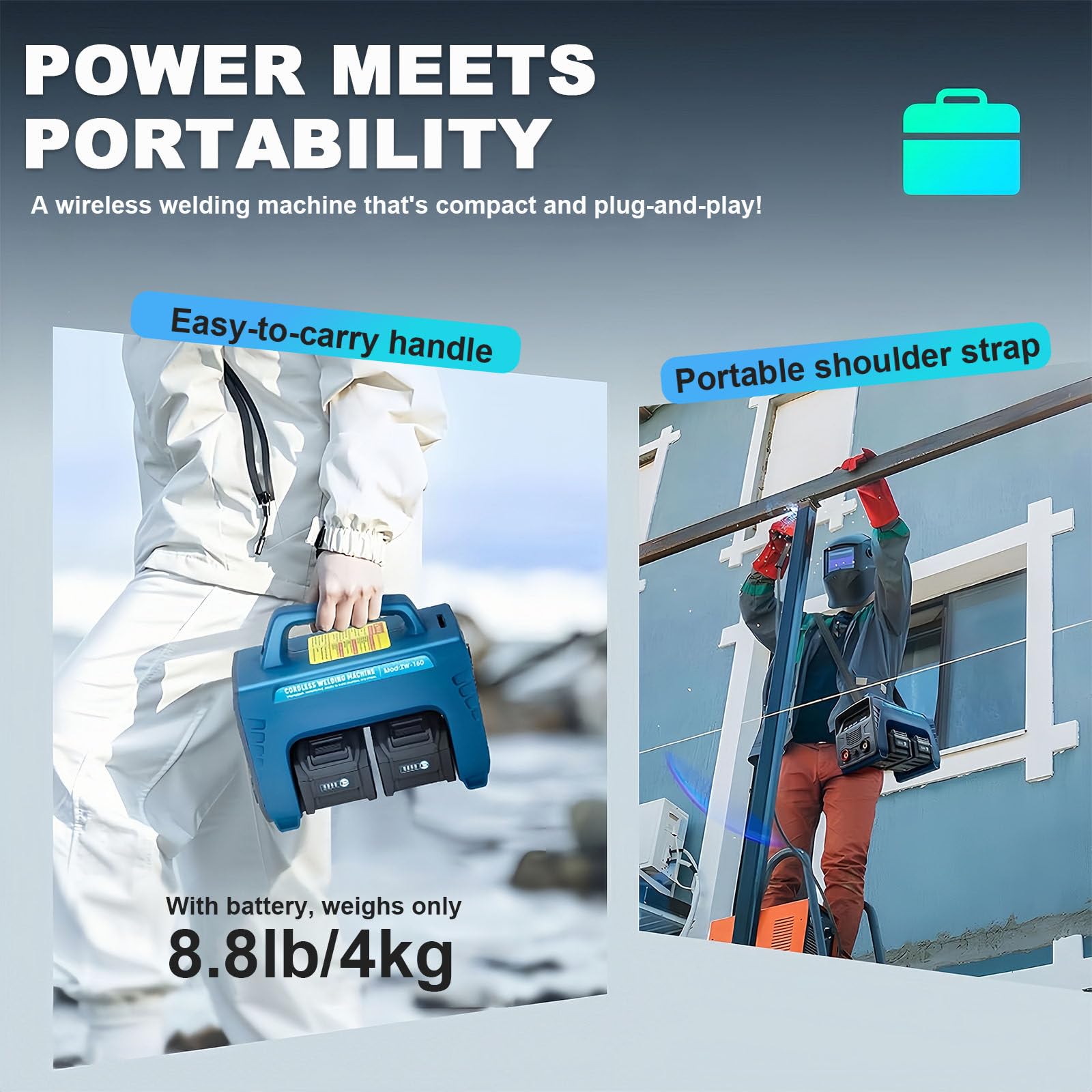 Saldatrice Elettrica Portatile 3000w 20v 6.0ah, A Batteria per Metalli da 2 A 10mm di Spessore, Accessori per Ingegneria E Manutenzione