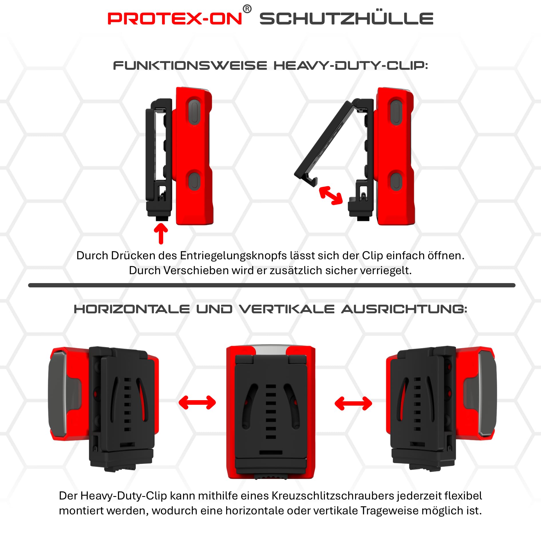 PROTEX-ON Holster für Motorola Advisor TPG2200 mit Heavy-Duty-Clip (Version 3) (Sonderedition : Feuerwehr Hose)