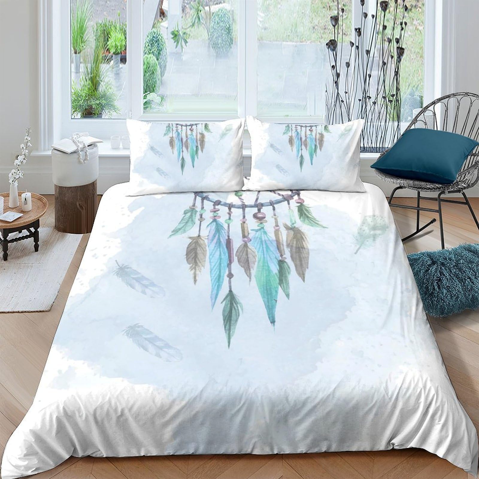 Ctjqhvkz Style-3 3D Printed Dreamcatcher Fitted Sheet Microfiber Soft Washable Boho Feather Mattress Cover Bedroom Decor Single（135X200cm）