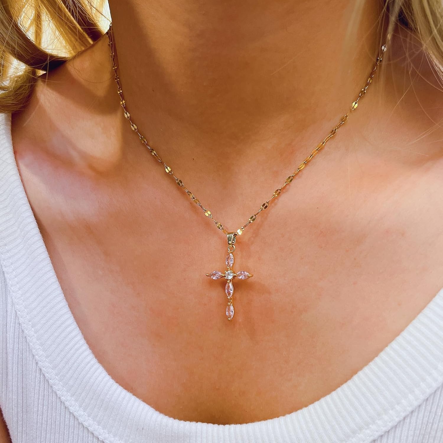 Cross Necklace for Women Diamond Cross Pendant Necklace Cubic Zirconia Crystal Birthstone Cross Necklace Religious Gifts for Women - Image 5