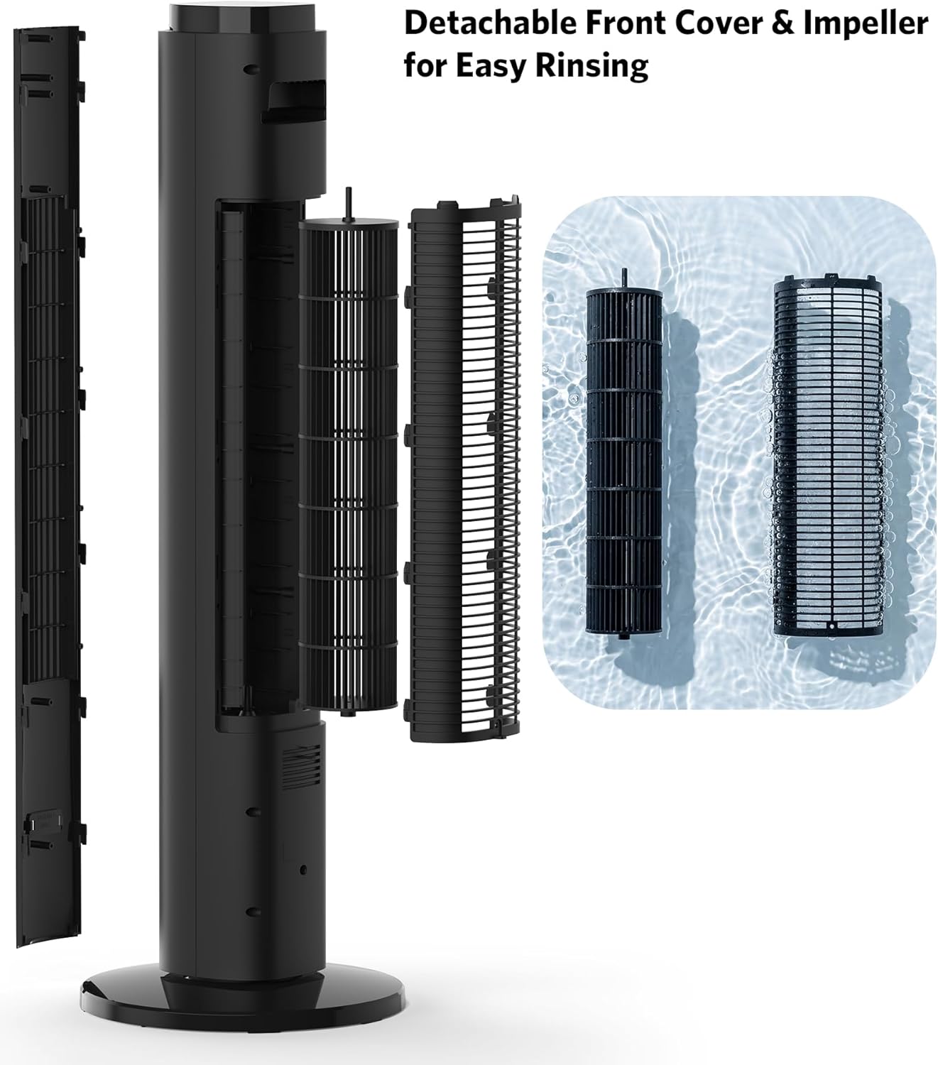 Tower Fan for Bedroom 23ft/s Electric Oscillating Fan with Remote Quiet Bladeless Standing Fan for Indoor, 4 Mode, 6 Speeds, 12H Timer for Home Office, 37", Black