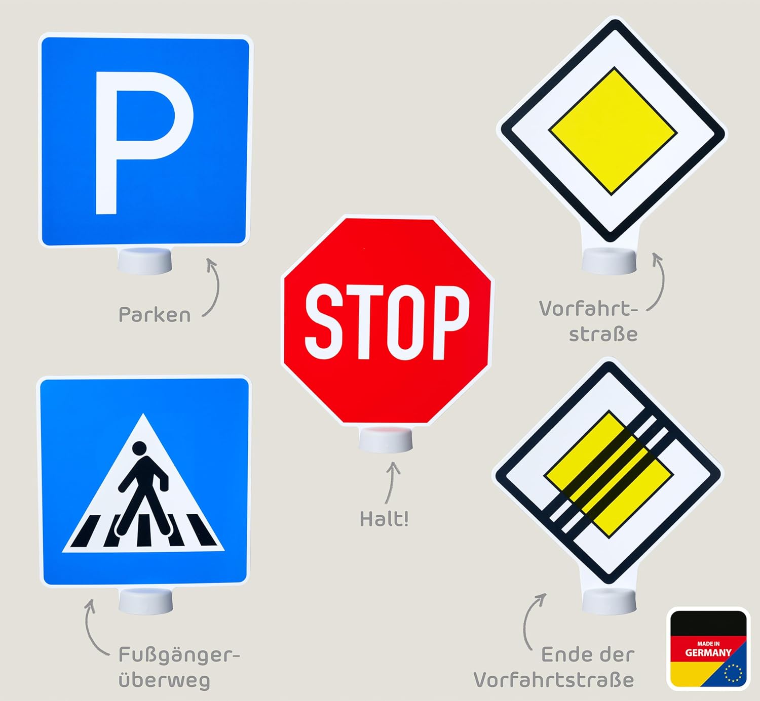 Big Traffic Signs for Children (69 cm Each) - Set of 3 Road Signs with 5 Traffic Signs for Playing & Learning for Children from 1 Year, Toy for Indoor & Outdoor Use