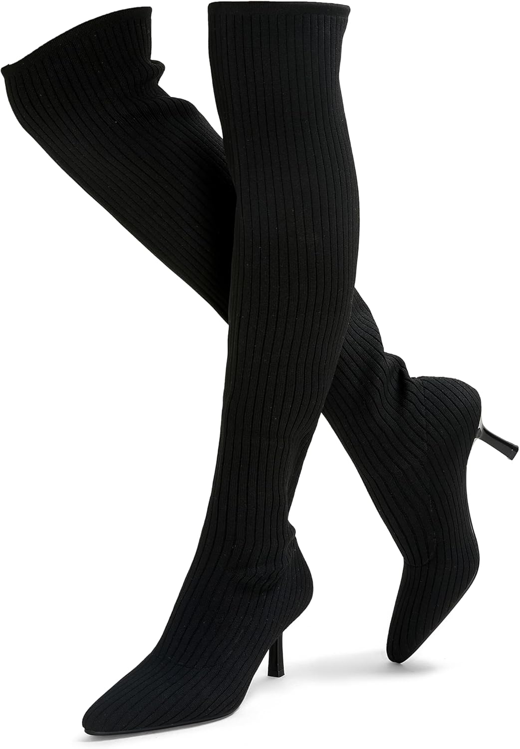 ErikenUrben Women Over The Knee Knit Boots High Heel Thigh High Socks Boots Pointed Toe