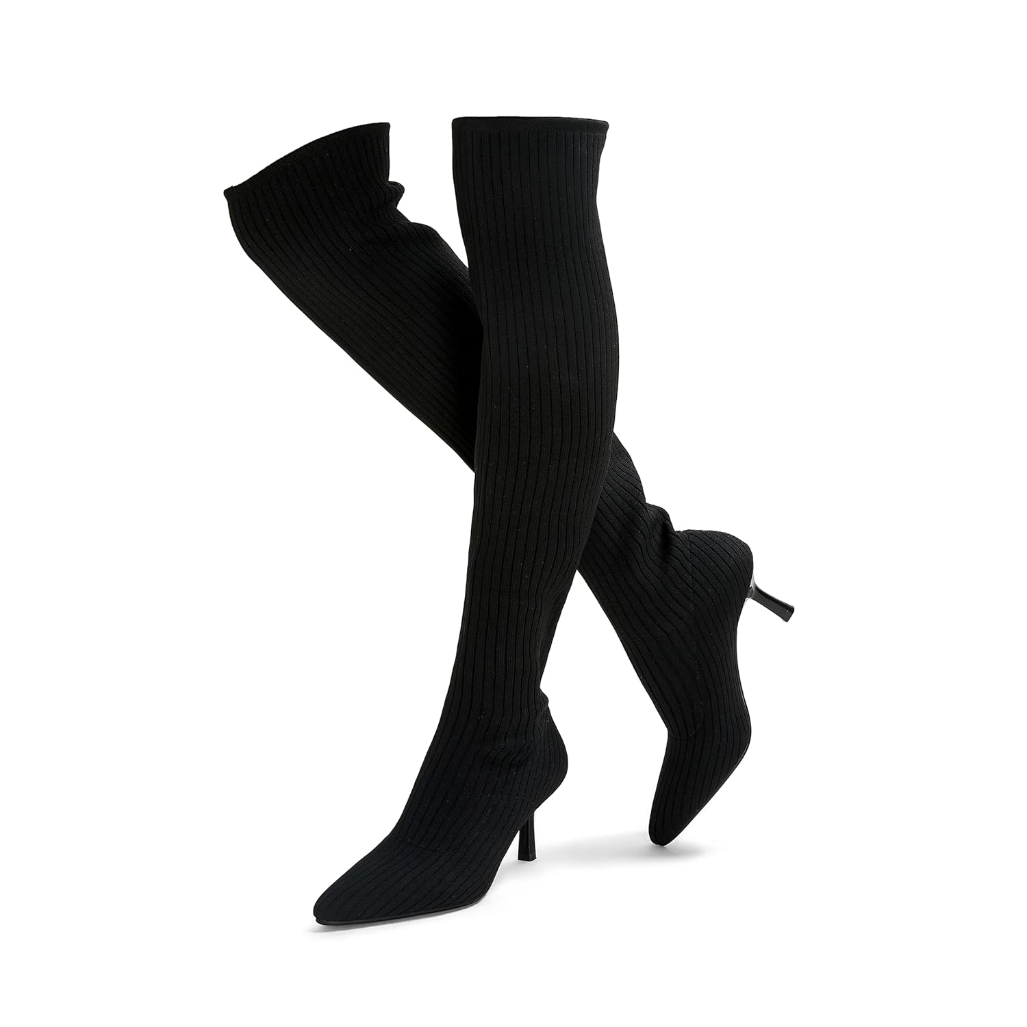 ErikenUrben Women Over The Knee Knit Boots High Heel Thigh High Socks Boots Pointed Toe