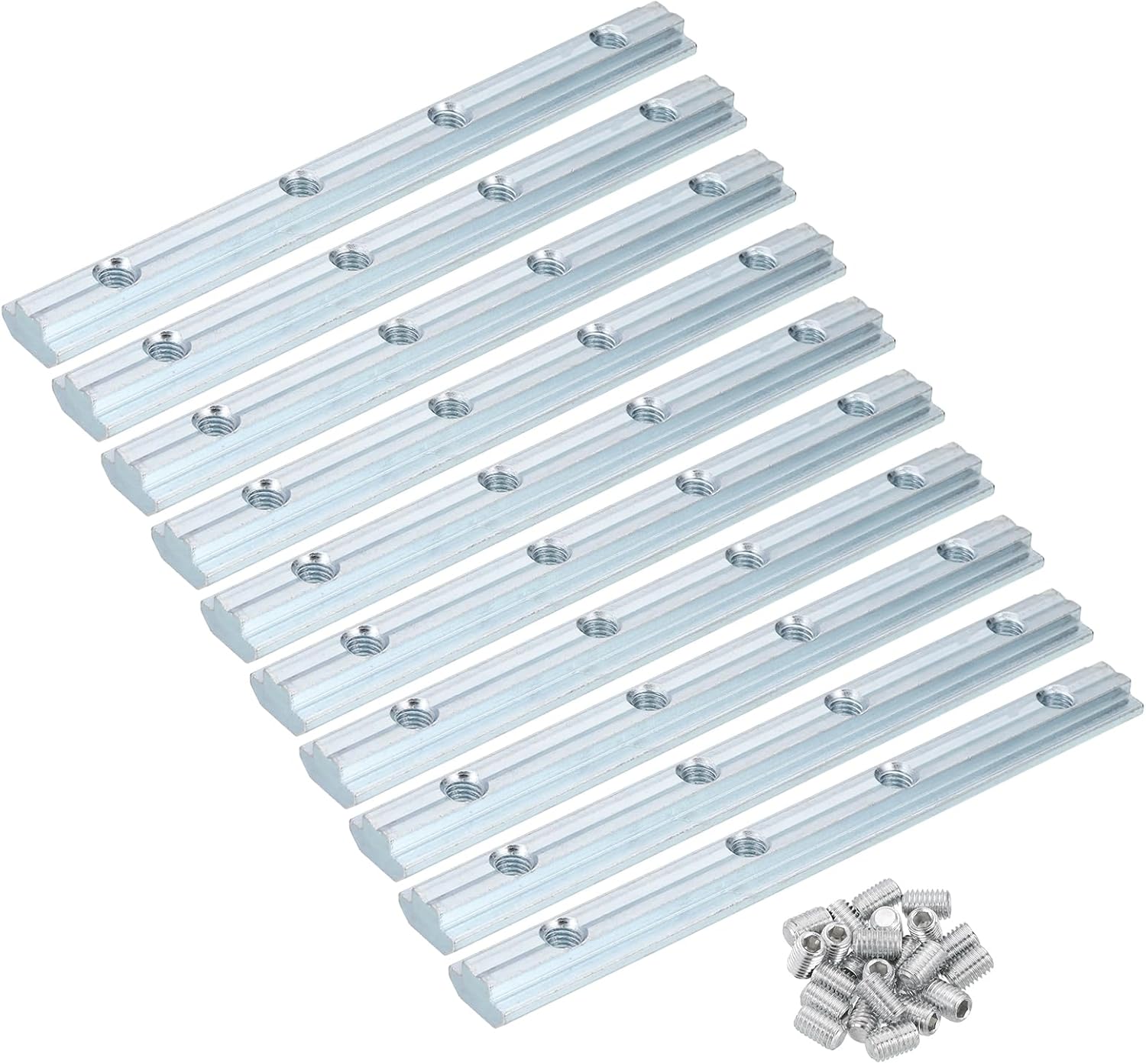 MECCANIXITY 6 Set 4545 Straight Line Inside Connector Joint Bracket, for 10mm t Slot Aluminum Extrusion Profile, 7 Inch Silver with M8 Screws