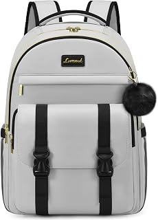 LOVEVOOK School Backpack for Teen Girls, Student Backpack Purse for 14-16 Teenage, Cute Kid Bookbag, Back to School Backpacks Fit 15.6 Inch Laptop, Large College Travel Bag, Grey