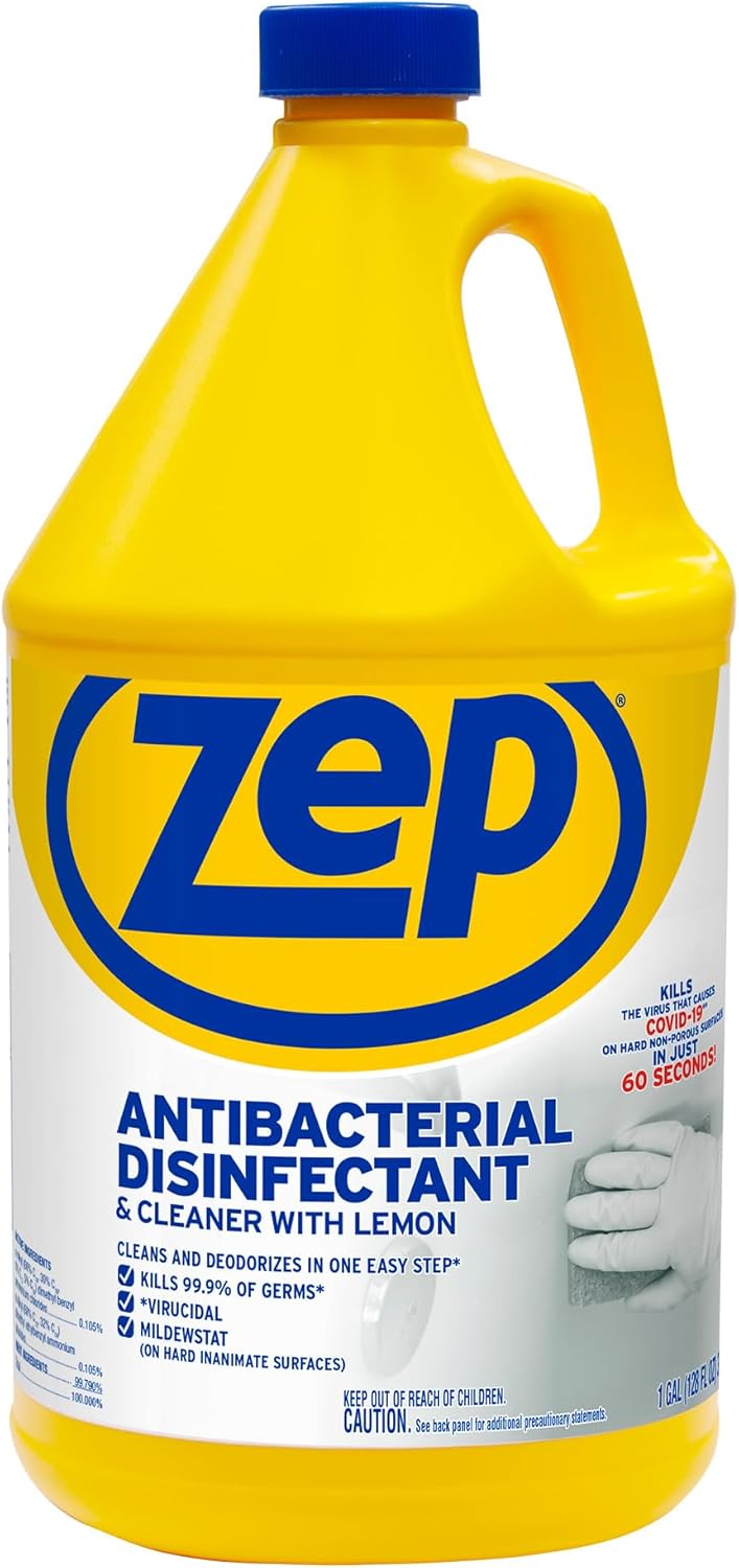 Zep Commercial Antibacterial Disinfectant Cleaner with Lemon, 1 Gallon - Kills 99.9% Germs, Cuts Grease & Odors
