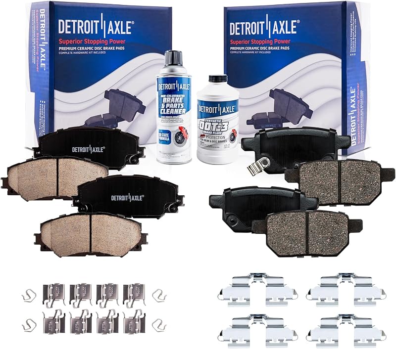Jogo de pastilhas de freio cerâmicas Detroit Axle dianteiras e traseiras para Toyota Corolla, Matrix, Pontiac Vibe e Scion xB – Kit