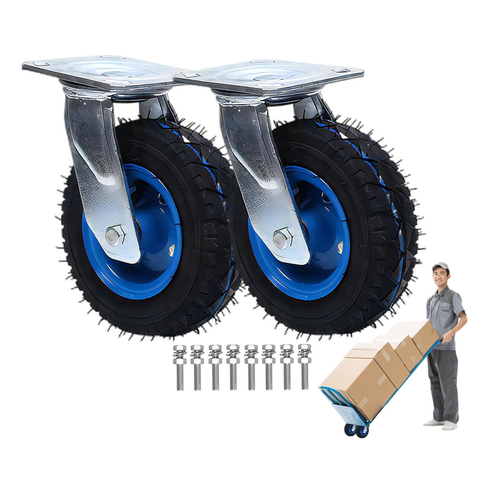 LIGUOYI 2 Stück Gummi Transportrollen, Geräuschlose Schwerlast Bockrolle Ø 150/200/250MM Keine Spuren & Leise Leicht Zu Installieren 360 Grad Drehbar Lenkrollen Mit Bremse, Transportwagen