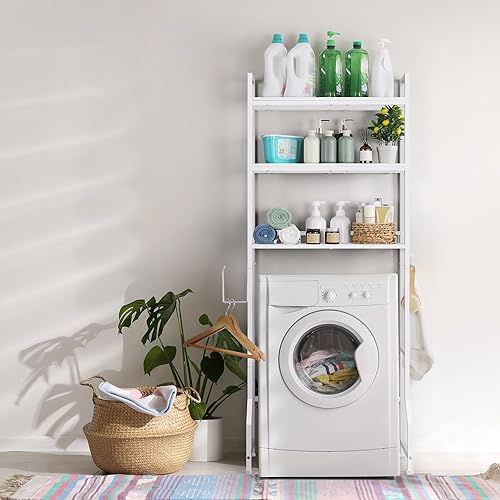 Miniatura 7 de Estante de almacenamiento sobre el inodoro de 3 niveles sobre el inodoro, organizador de baño de madera detrás del inodoro, estante de pie con 4