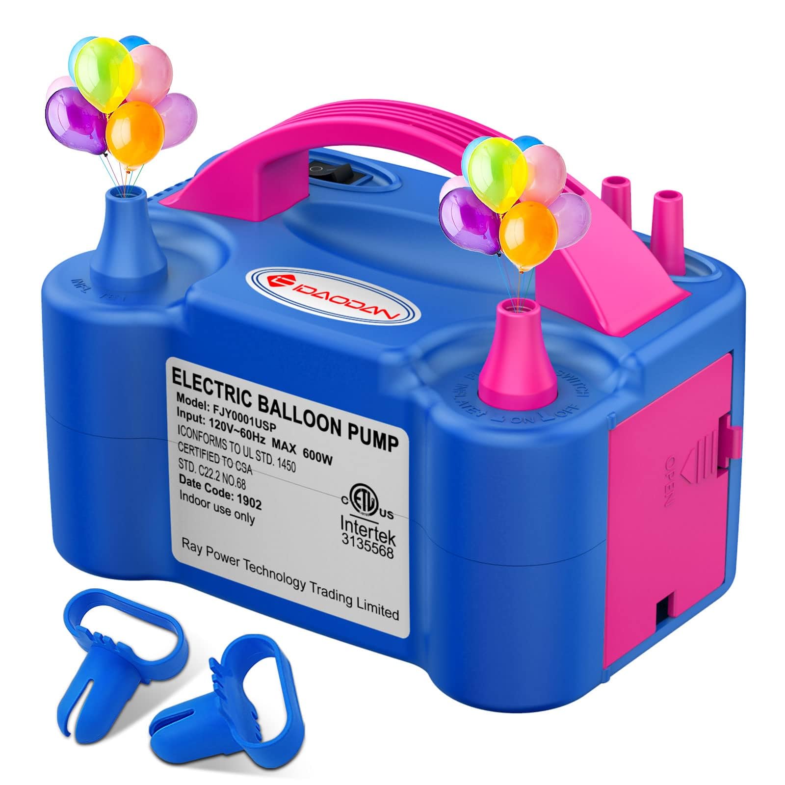 IDAODAN Electric Air Balloon Pump, Noisemakers Portable Dual Nozzle Electric Balloon Inflator/Blower for Party Decoration - 110V 600W