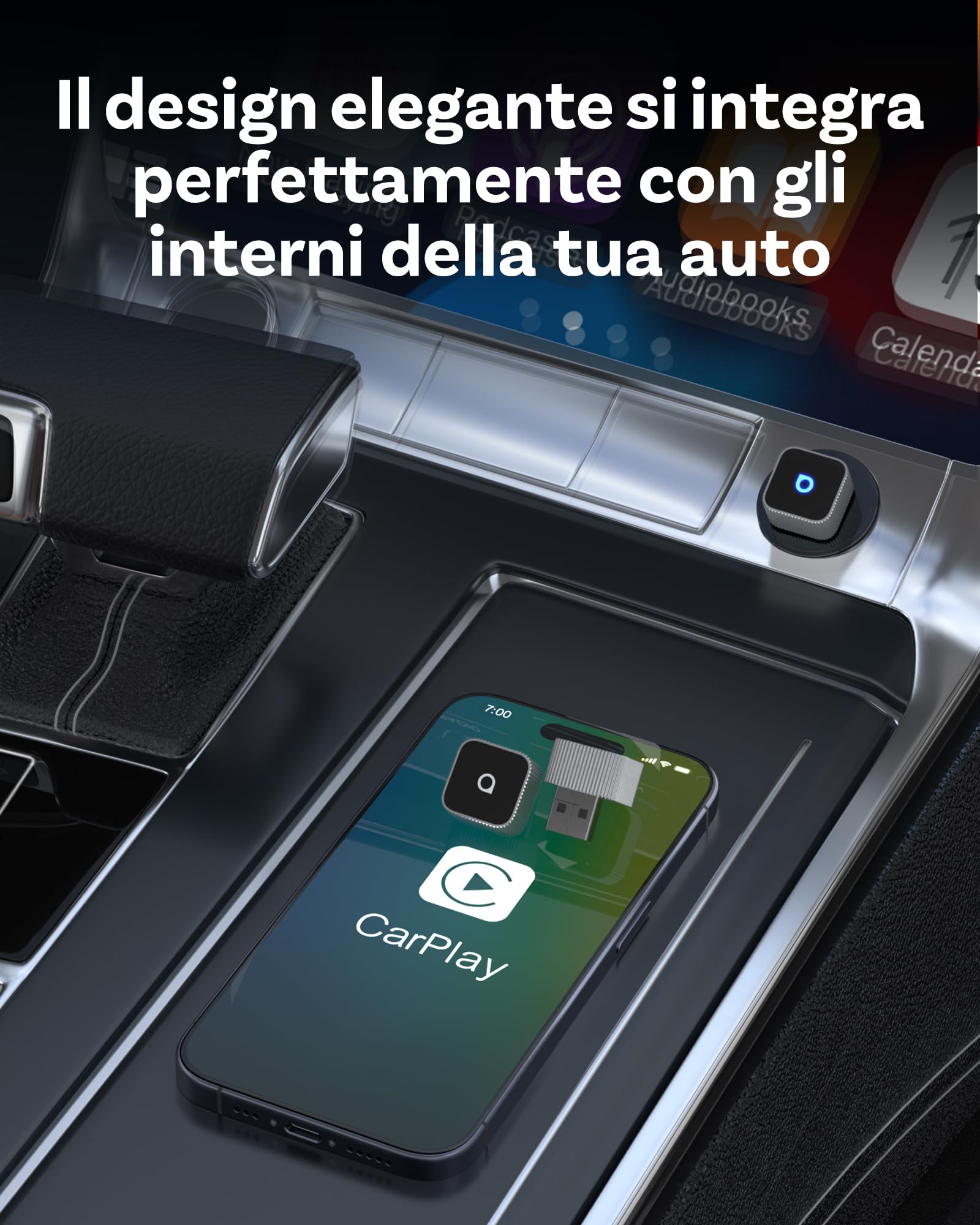 OTTOCAST MINI 3.0 Slim 2026 Adattatore Wireless CarPlay & Android Auto, 2-in-1 Dongle, Converte da cablato a modalità senza fili, Bassa latenza, Connessione rapida in auto, MINI Cube