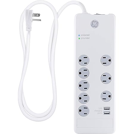 Amazon Com Ge Pro Surge Protector With Usb Charging 8 Outlets 2 Usb Ports 4ft Cord 14049 White Electronics