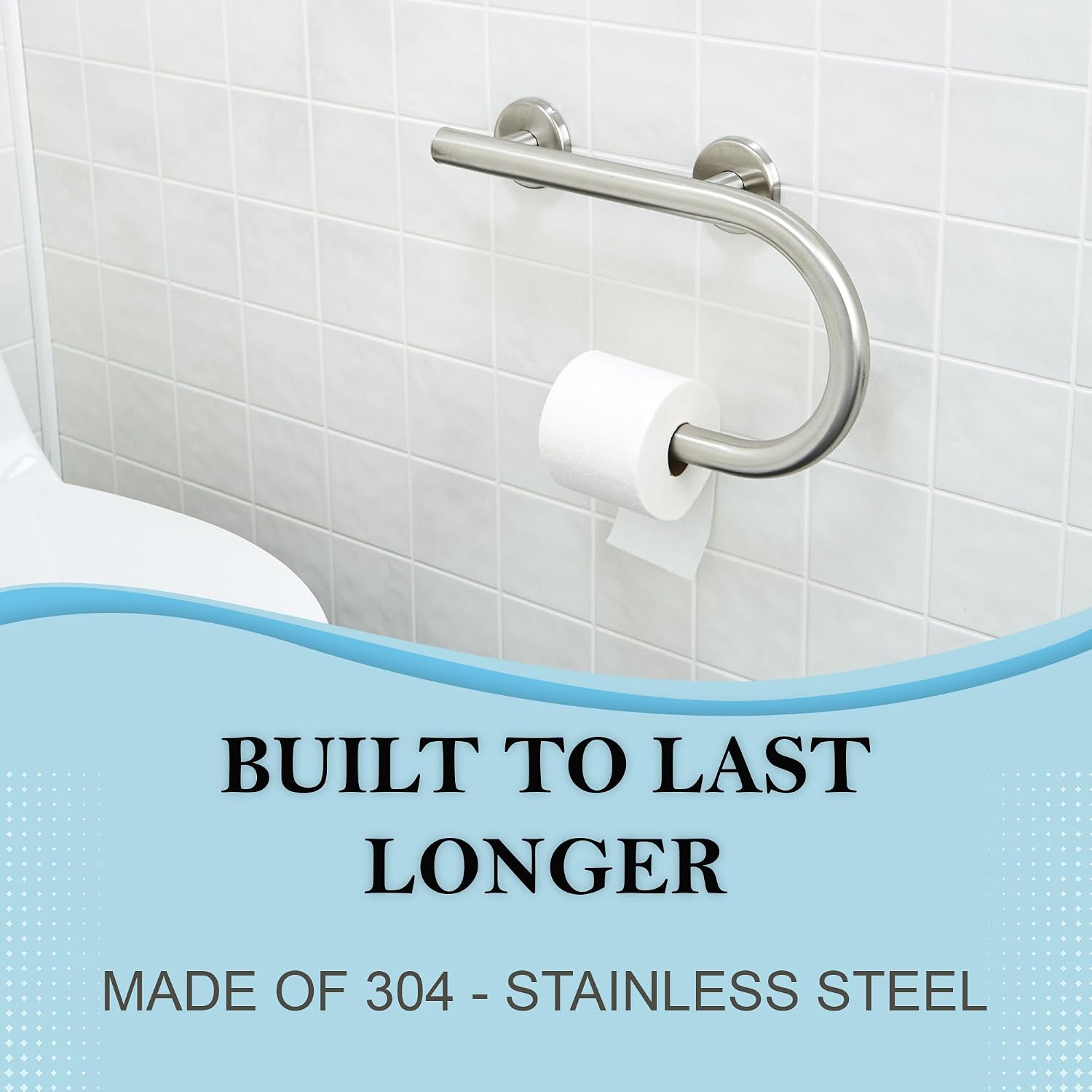 Grab Bar Toilet Paper Holder - Bathroom Safety Aid/304 Stainless Steel/Right/Brush Finish/16.5"x 10"