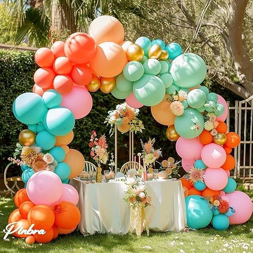 Vista 9 de Pinbra Kit de guirnaldas de globos en colores pastel, globos azules Tiffany champán y globos de látex rosa para bebé, globos metálicos dorados