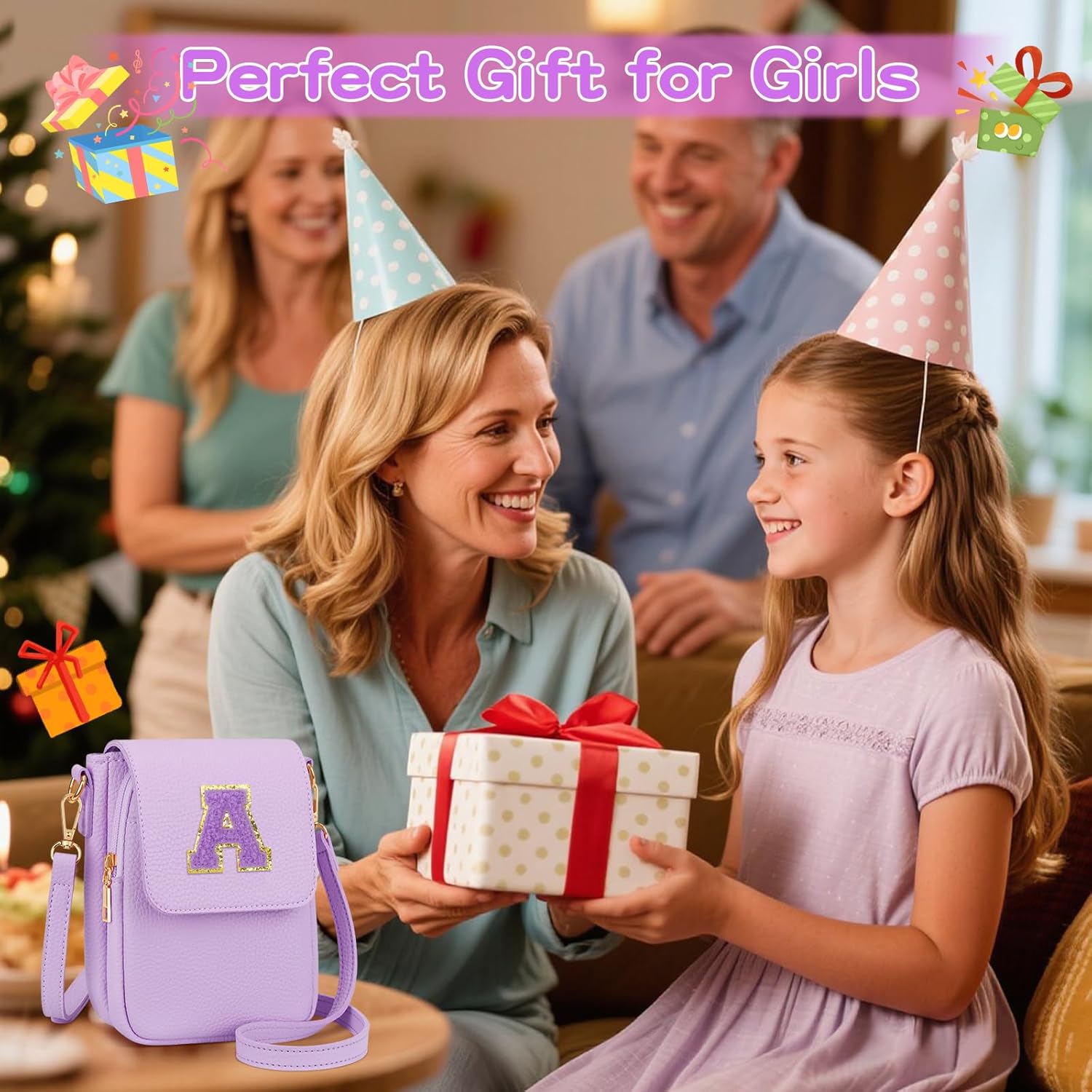 Valentines Gifts for Kids Small Initial Crossbody Bag for Teens Vegan Leather Cell Phone Girls Purse - Image 3