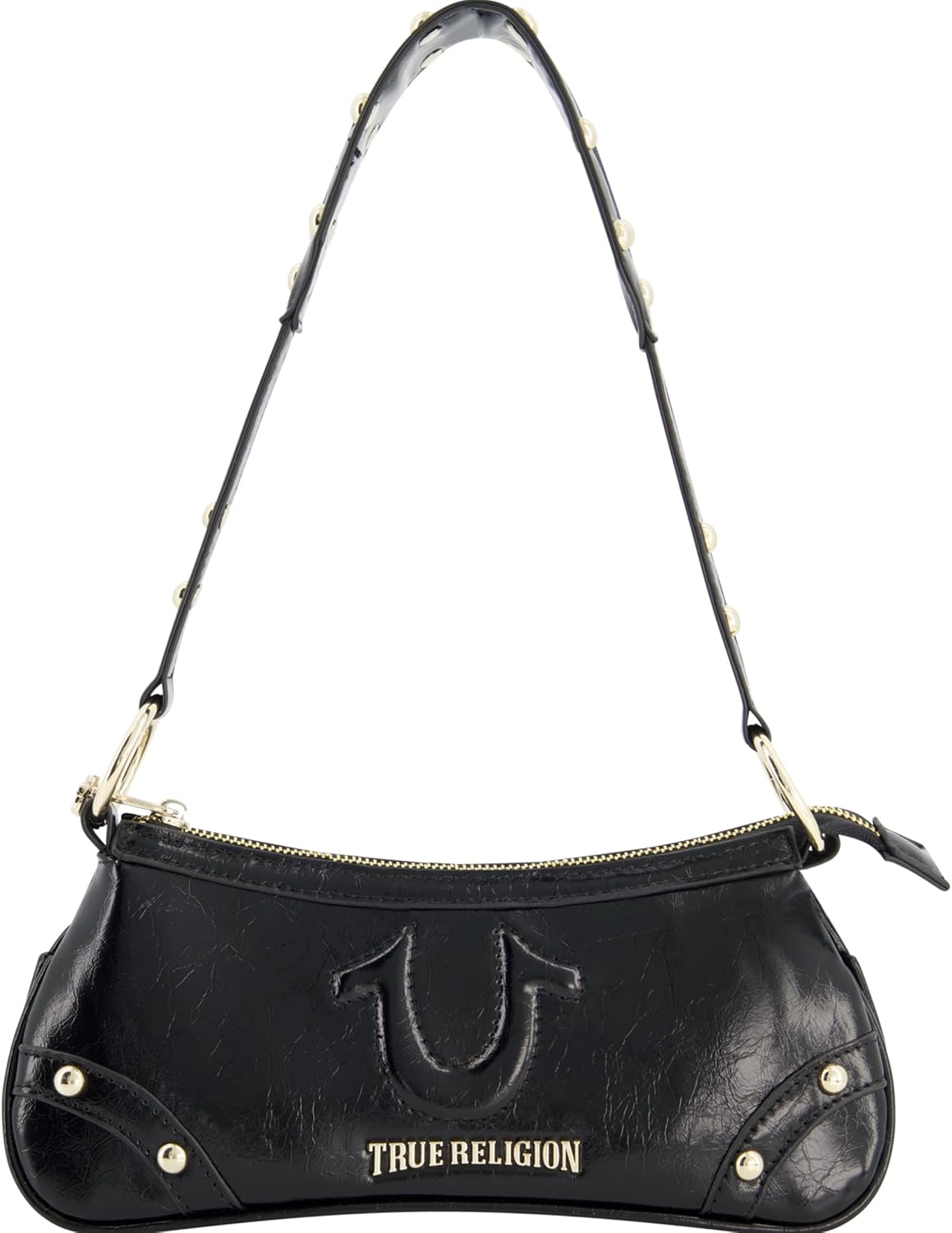 True Religion Women's Shoulder Bag Purse, Mini Travel Handbag with Horseshoe Logo, Black