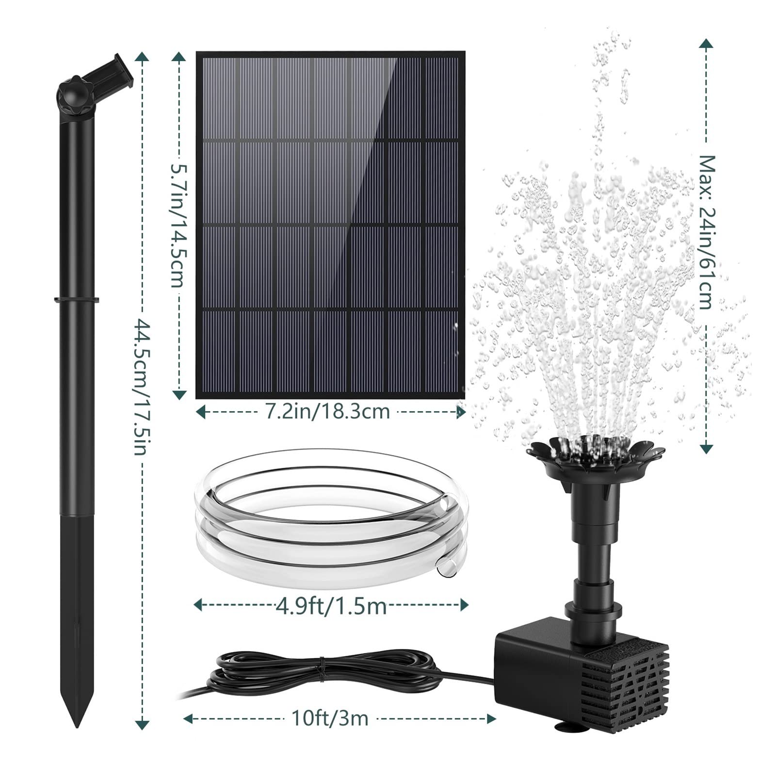 Fontanna solarna do oczka wodnego, Zestaw słonecznej pompy wodnej, 10W zasilana energią słoneczną pompa do fontanny z 6 dyszami, DIY funkcja wody fontanna zewnętrzna do stawów,do ogrodu, kąpieli dla