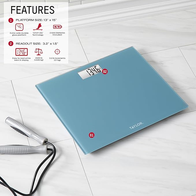 Báscula de Baño Digital Taylor 500 lb, Plataforma Extra Ancha, Azul Pizarra miniatura 4