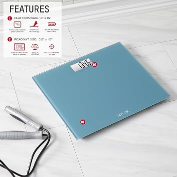 Taylor Digital Extra-Wide Extra High 500lb Capacity Bathroom Scale for Body Weight, Ultra Wide Platform, Digital Weighing Machine for People, Easy-to-Read, Slate Blue