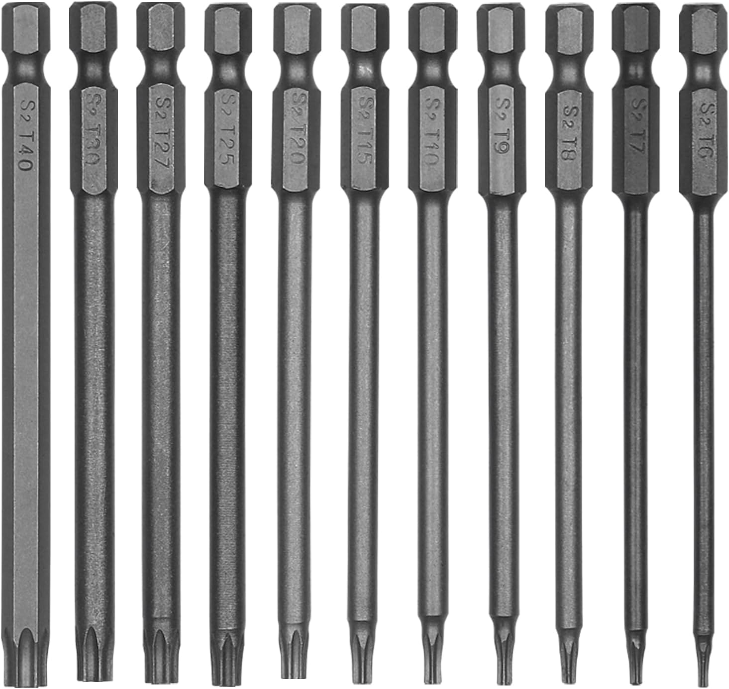 8PCS 6 inch(150mm) Length Long Torx Security Screwdriver Bit Sets T8 T10 T15 T20 T25 T27 T30 T40 S2 Steel Torx Security Head Drill Screw Driver Drill Set