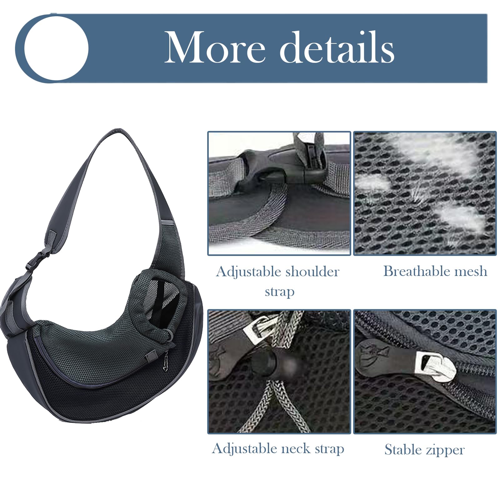 1Pcs Dog Carrier Bag, Dog Sling Carrier for Small Dogs and Cats Adjustable Shoulder Strap, Oxford Fabric with PVC Mesh - Image 3