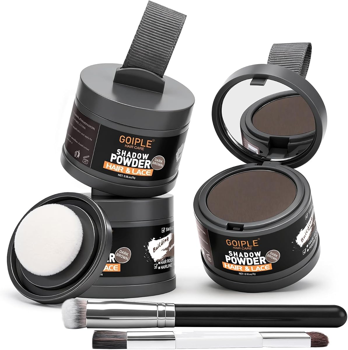 5PCS Root Cover Up Powder for Women, Root Touch Up Hair Color for Gray Coverage, Hairline Powder Instantly Conceals Hair Loss Thinning Hair Bald Spot for Bald Spots, Eyebrows, Beard Line (Dark Brown)