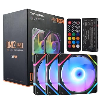 darkFlash 3-Pack 120mm PC Case Fans with Controller Hub & Remote, PWM ARGB Sync, Addressable RGB Cooling Fans for Computer Case & High AirflowDM12PRO Black