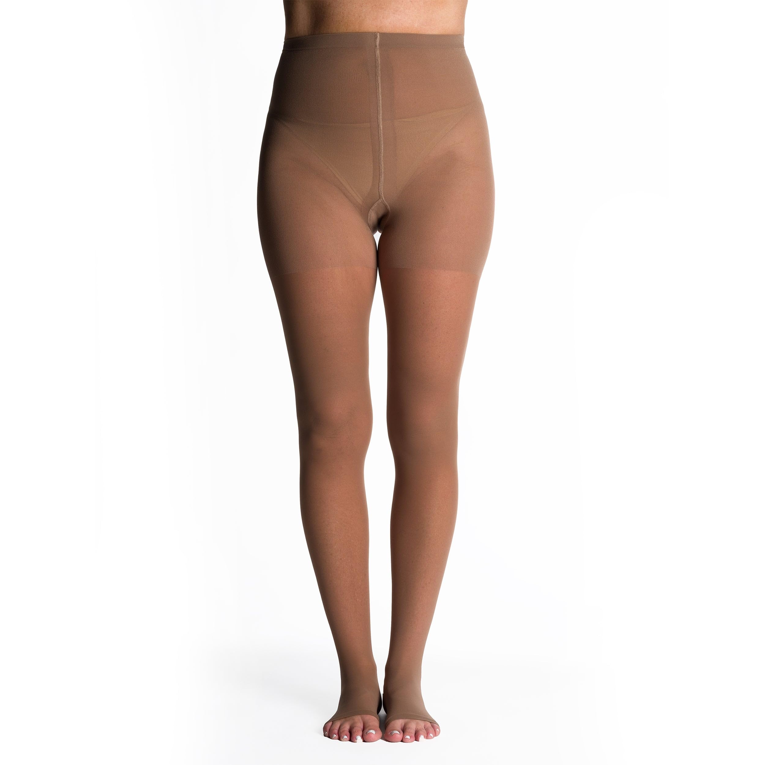 SIGVARIS Women’s Style Sheer 780 Open Toe Pantyhose 15-20mmHg - Cafe - Medium Long