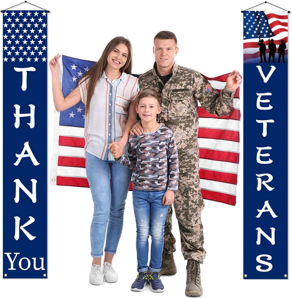 Thank You Veterans Hanging Banner Memorial Day Veterans Day American Flag Patriotic Decoration - Image 3