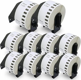 BETCKEY - 10 Rolls DK-22225 Continuous Paper Labels Compatible with Brother, 38mm(W) x 30.48m(L), Black on White, 10 Labels Using for Brother QL Label Printers