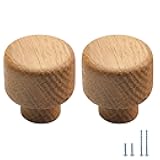 Evionlin 4 pcs Oak Round Chinese-Style Cute Cabinet Door Handles Cabinet Drawer Pulls Single-Hole Wardrobe Knobs Wooden Door
