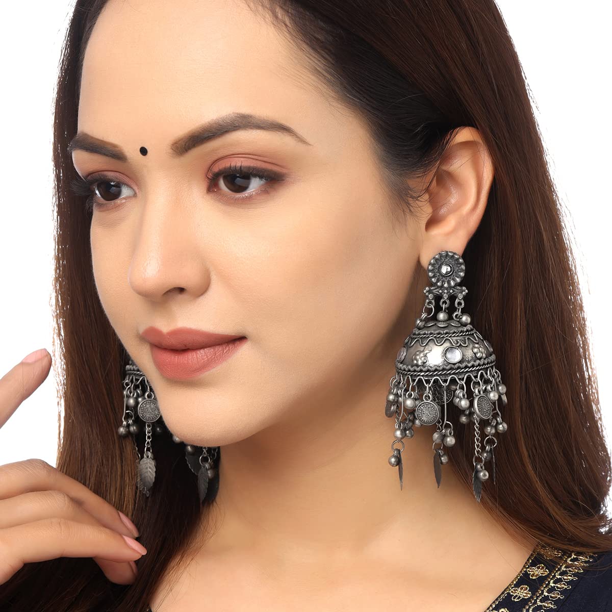 Silver Oxidised Jhumka German Big Jhumki Earrings