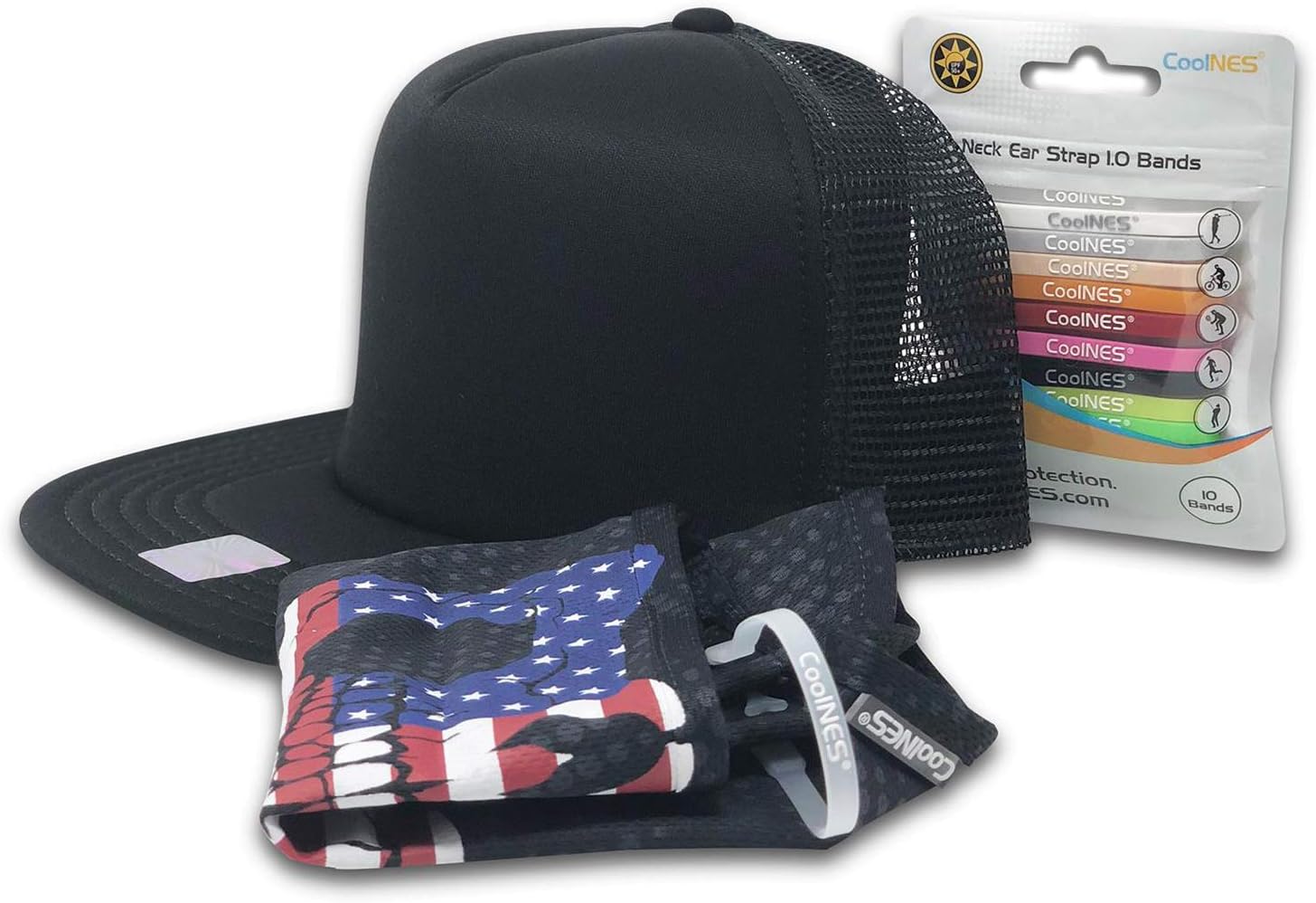Bundle | Neck Face Mask | 1 Removable Universal Fit Headband with 1 Flap | Multifunctional Headwear | 4 Season Performance | Caps | Hats | Bike + Ski Helmets UPF 50+ CoolNES Patent