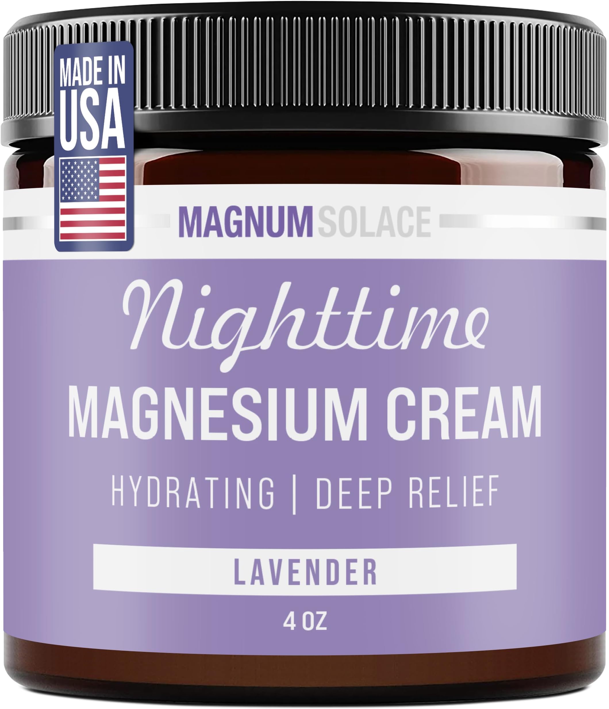 Magnum Solace Magnesium Lotion – Nighttime Magnesium Cream – Apply to Legs, Arms or Chest - Topical Magnesium Chloride – USA Made and Safe for Kids (Lavender)