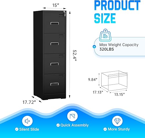 Miniatura 88 de Greenvelly Archivador D de 18 pulgadas, archivador de 3 cajones con cerradura, archivador vertical con bloqueo para oficina en casa, archivador