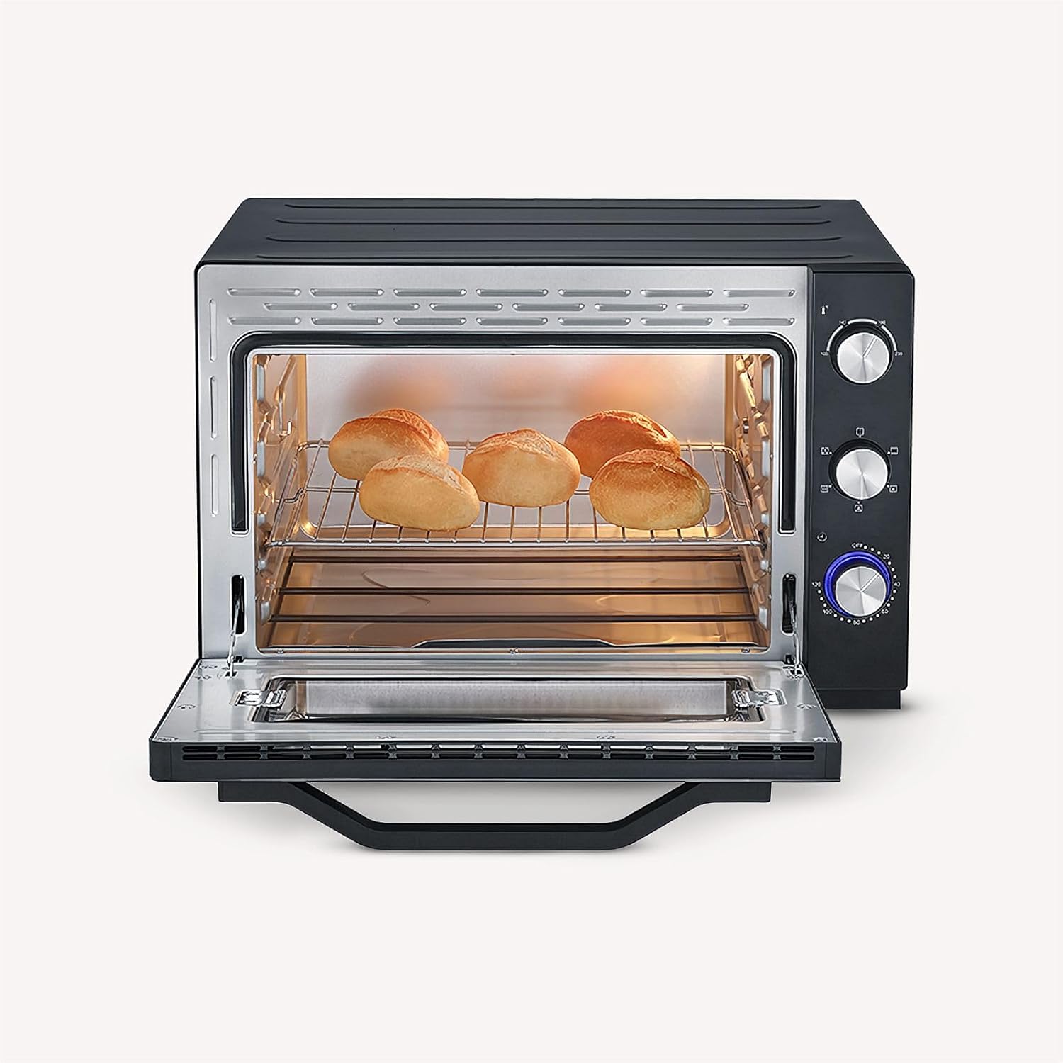 SEVERIN XXL Toaster Oven with Convection Function, Mini Toaster Oven with Rack and Tray, Small Oven with Pizza Stone and Rotisserie 2200 W, 60 L, Black, TO 2073