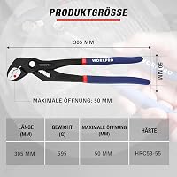 WORKPRO Professzionális Vízpumpafogó 305 mm, Cr-V Acél Csőfogó, Gyorskioldós Állítható Hornyos Csúszókapcsolattal, 50 mm Maximális Nyitással 3