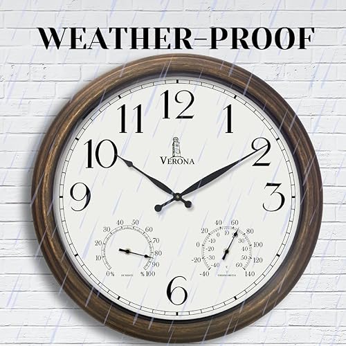 Miniatura 5 de Relojes para exteriores para patio, grande, impermeable, con termómetro, reloj de pared para interiores y exteriores de 24 pulgadas con combinación