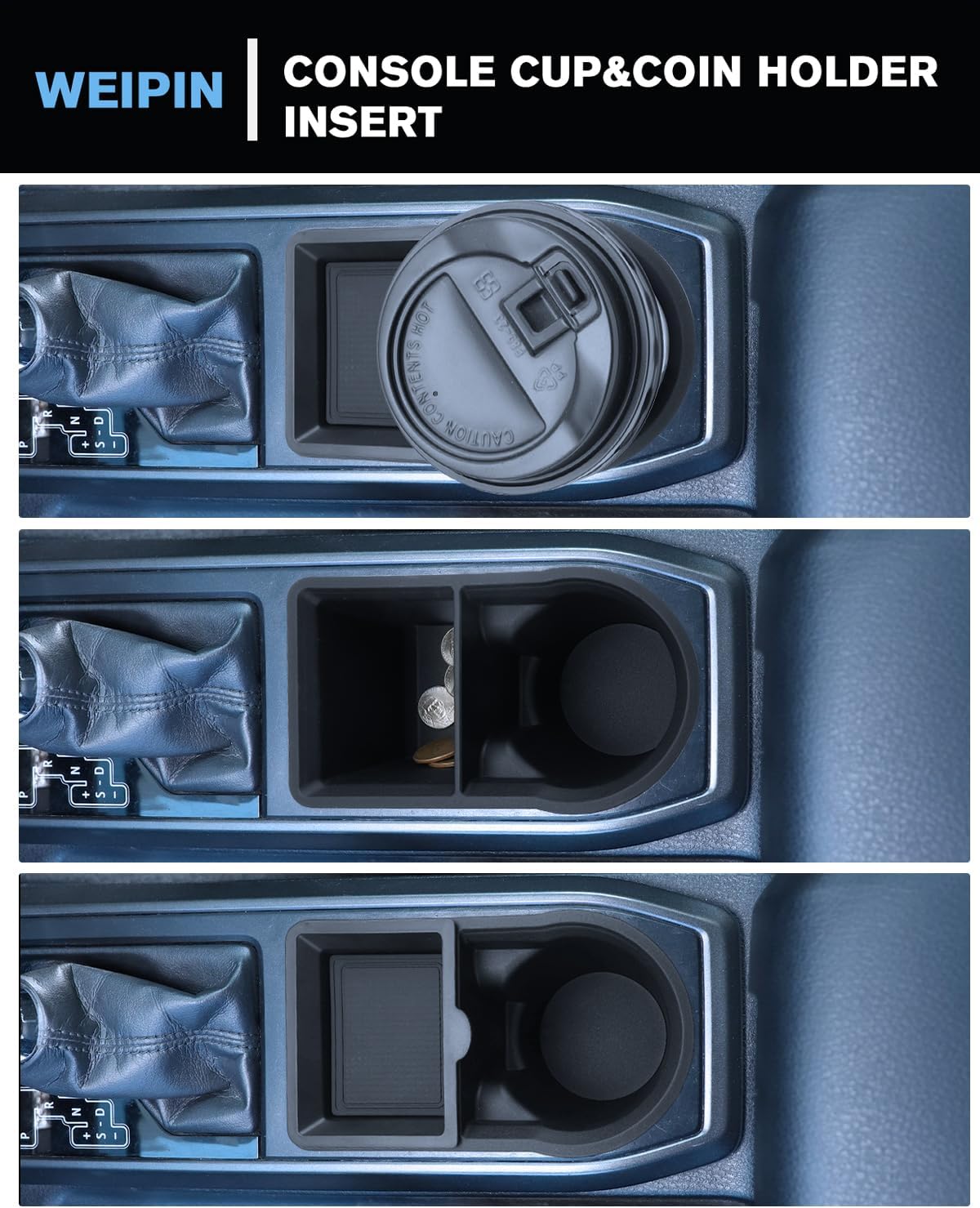 for 2PCS Center Console Coin Box Organizer&Water Cup Holder Insert ABS Materials Compatible with 2016-2023 Toyota Tacoma