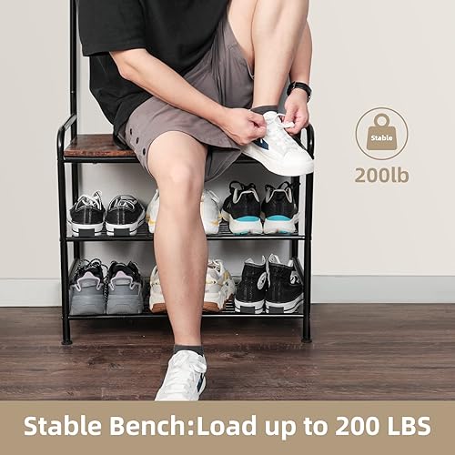 Miniatura 4 de ARTETHYS Entryway Coat Rack with Shoe Bench 3-in-1 Hall Tree Storage Bench Metal Frame with Adjustable Foot Pad