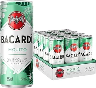 BACARDÍ Mojito, Vol. 5%, 12 x 25 cl / 250 ml, cocktail premixato pronto da bere in lattina, creato con Rum BACARDÍ Carta Blanca e miscelato con Lime e Menta