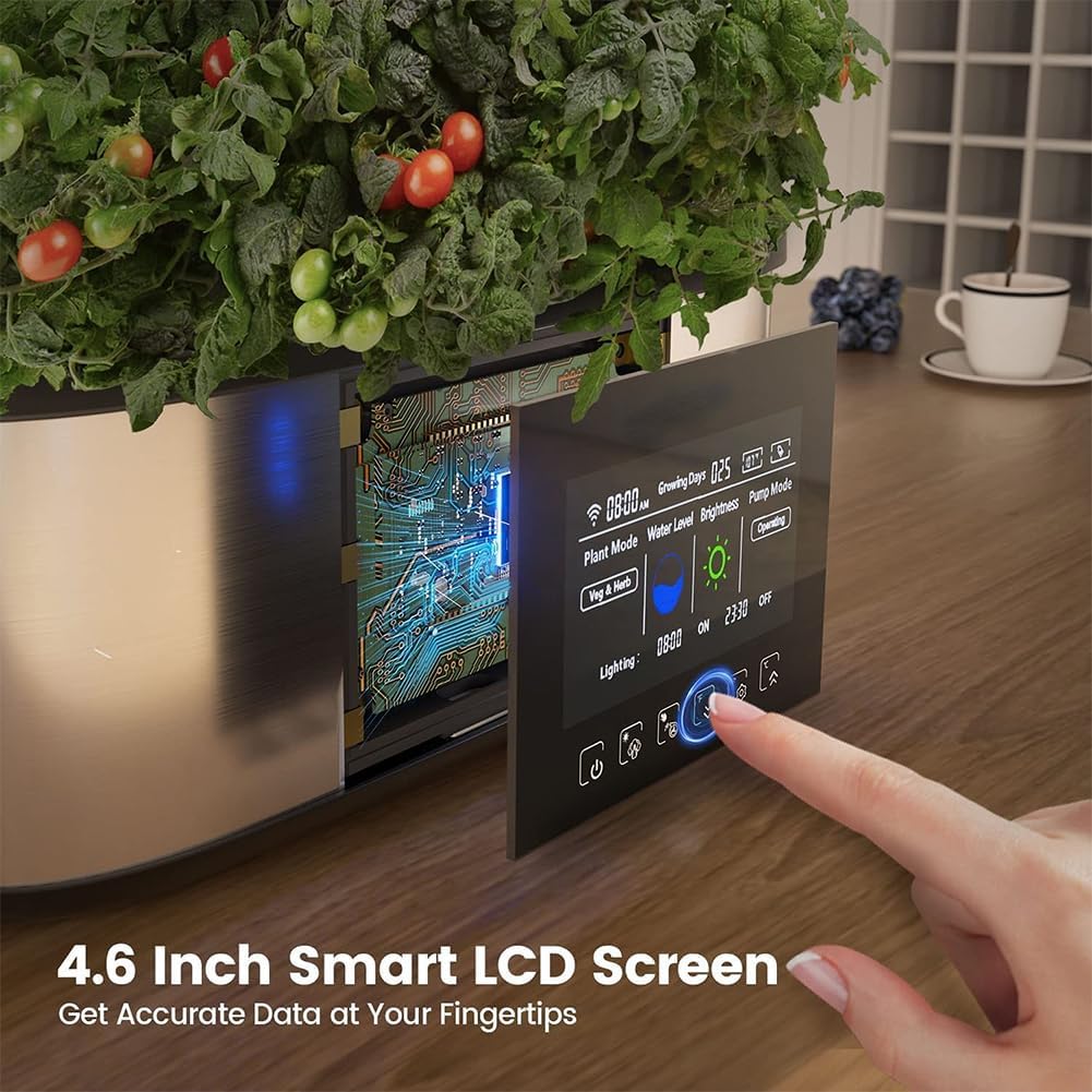 Zestaw do ogrodu ziołowego, hydroponiczny system uprawy ze zbiornikiem na wodę, wyświetlaczem LCD i światłem LED do uprawy w domu i kuchni