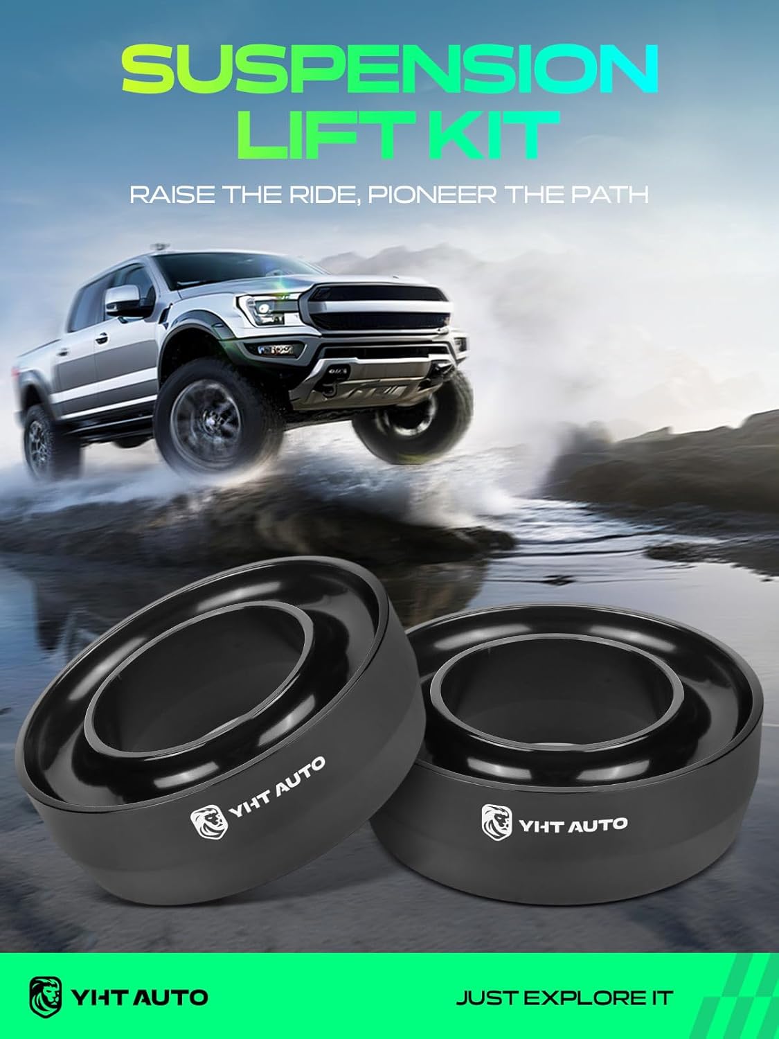 YHTAUTO 3 Inch Front Leveling Lift Kit Fits 1988-2007 Chevy Silverado GMC Sierra 1500 Classic | RWD | Not Fit Extended Cab | Spring Spacers Raise the Front By 3 Inch | 2PCS Suspension Leveling Kit