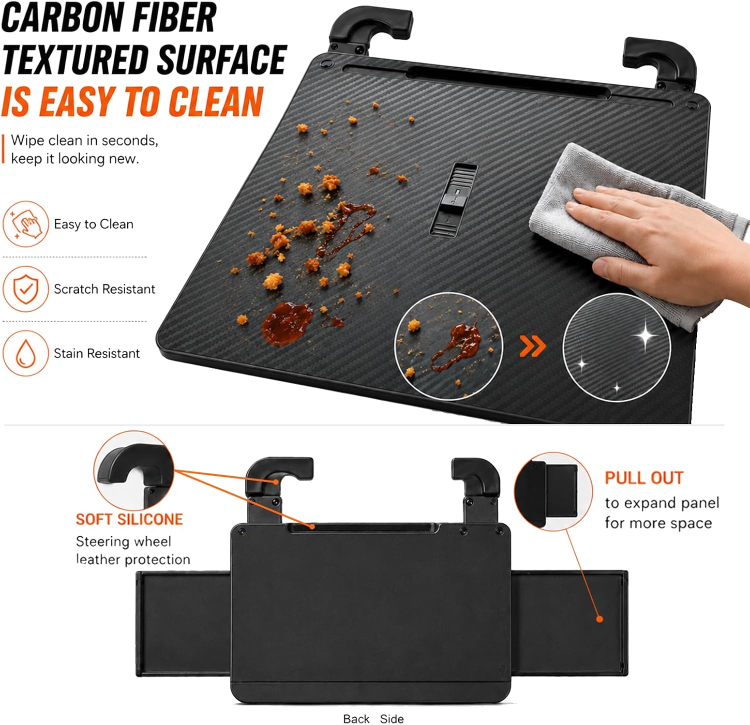 Car Steering Wheel Tray for Eating Food, Adjustable Car Laptop Desk Table Fits 16" Laptop and Steering Wheel Cover with Dual Panels, Ideal for Cars, SUV, EV Parked Charging